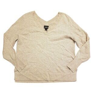 Halogen 100% Cashmere Sweater Womens XXL 2X V-Neck Tan Soft Nordstrom NEW